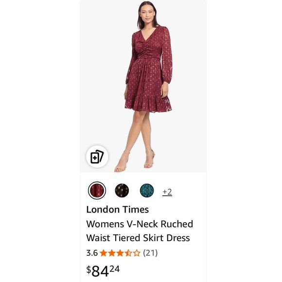 London Times Womens V-Neck Ruched Waist Tiered Skirt Dress -4 - Picture 8 of 8